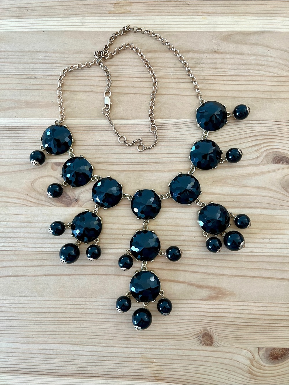 Vintage Y2K Black Statement  Bubble Necklace - Gold Tone